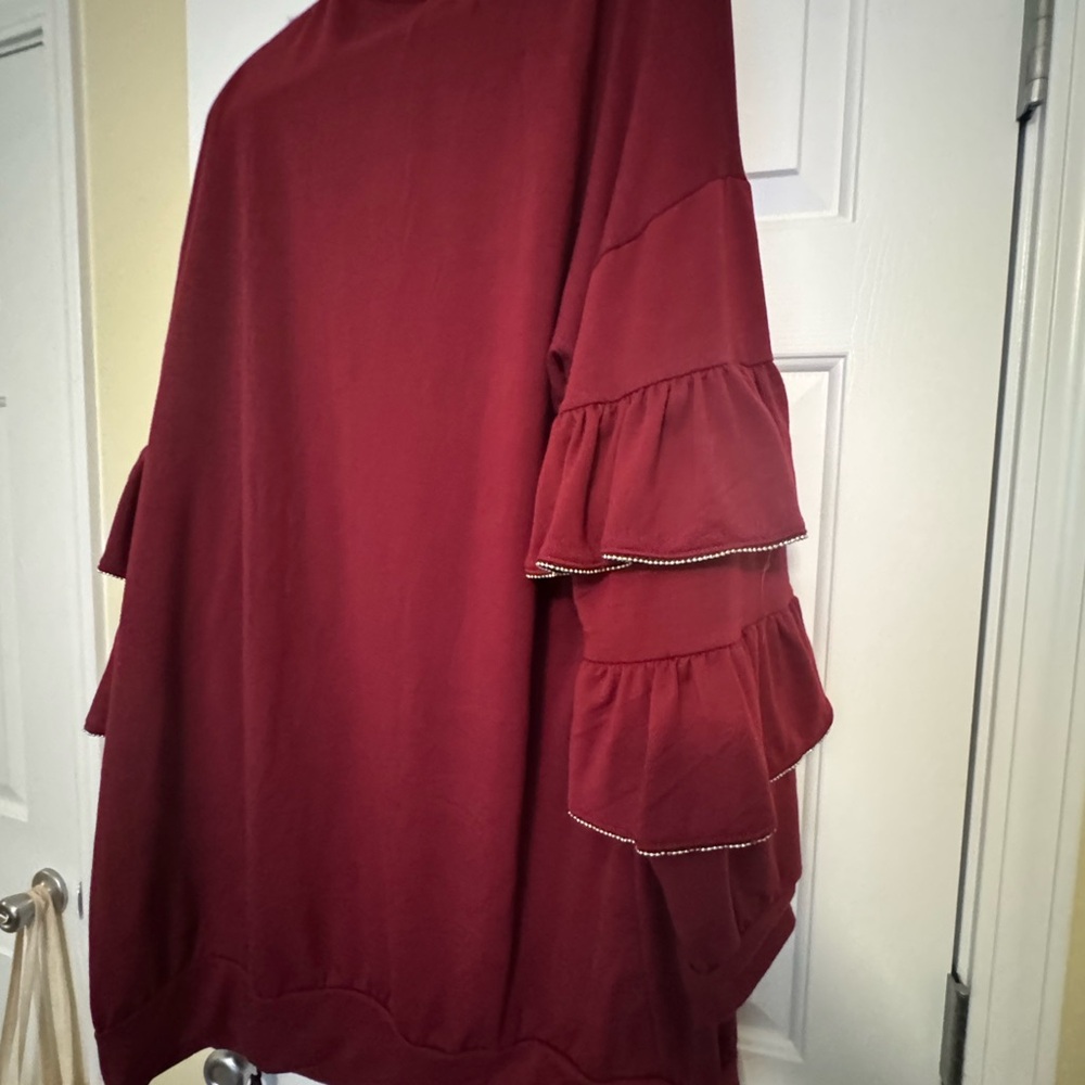 Red Ruffle Sleeve Sweater Dress
